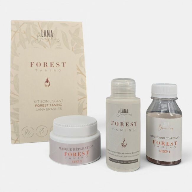 Kit Soin Lissant Sans Formol Forest Tanino Lana Brasiles 100ml avec shampoing clarifiant – Lissage professionnel pour cheveux disciplinés tunisie