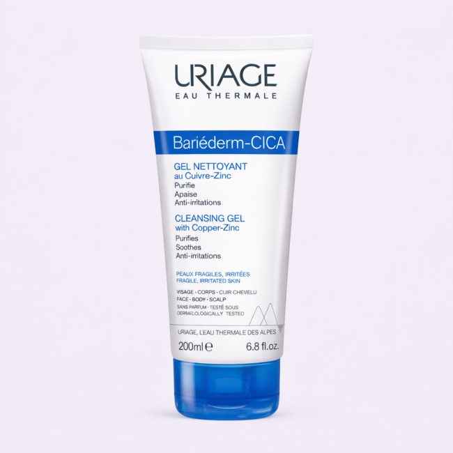 URIAGE BARIEDERM CICA GEL NETTOYANT 200ML gel nettoyant cica apaisant soin visage uriage tunisie