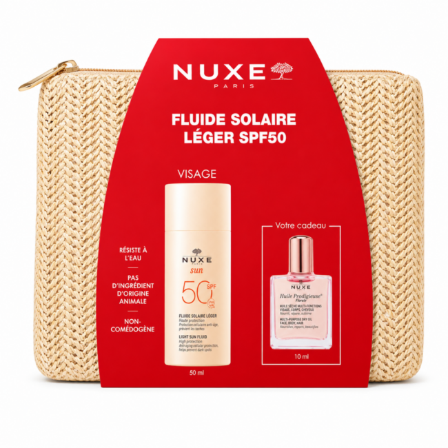 nuxe fluide solaire leger spf50 huile florale et trousse offerte