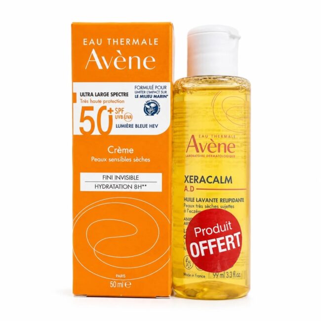 avene soin solaire peaux peaux sensibles seches spf 50 50ml xeracalm huile lavante 100ml offerte