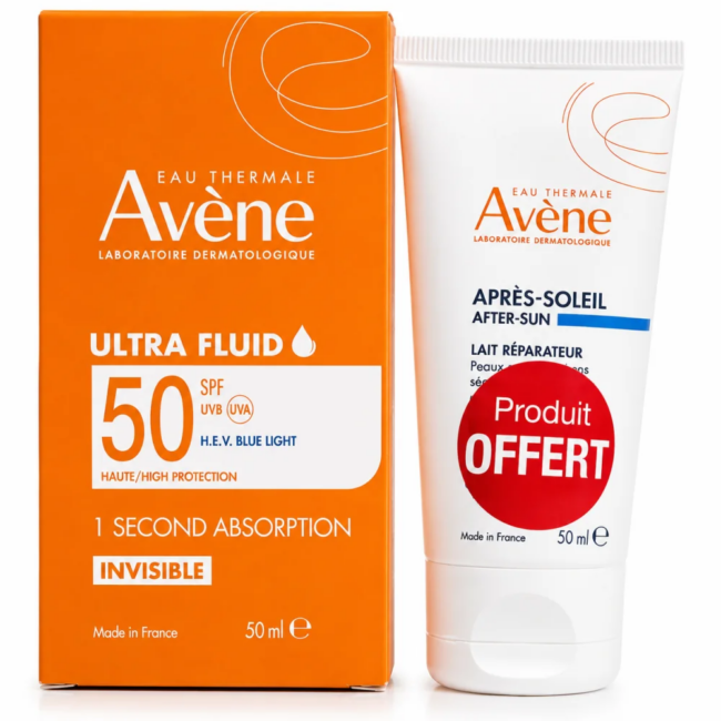 avene ultra fluide invisible spf50 50ml lait apres soleil 100ml offert